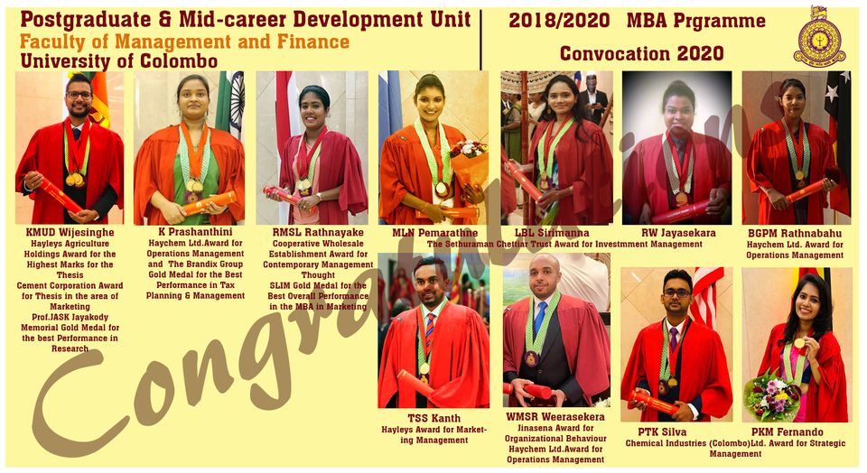 Heartiest Congratulations to the Gold Medalists of the Colombo MBA.