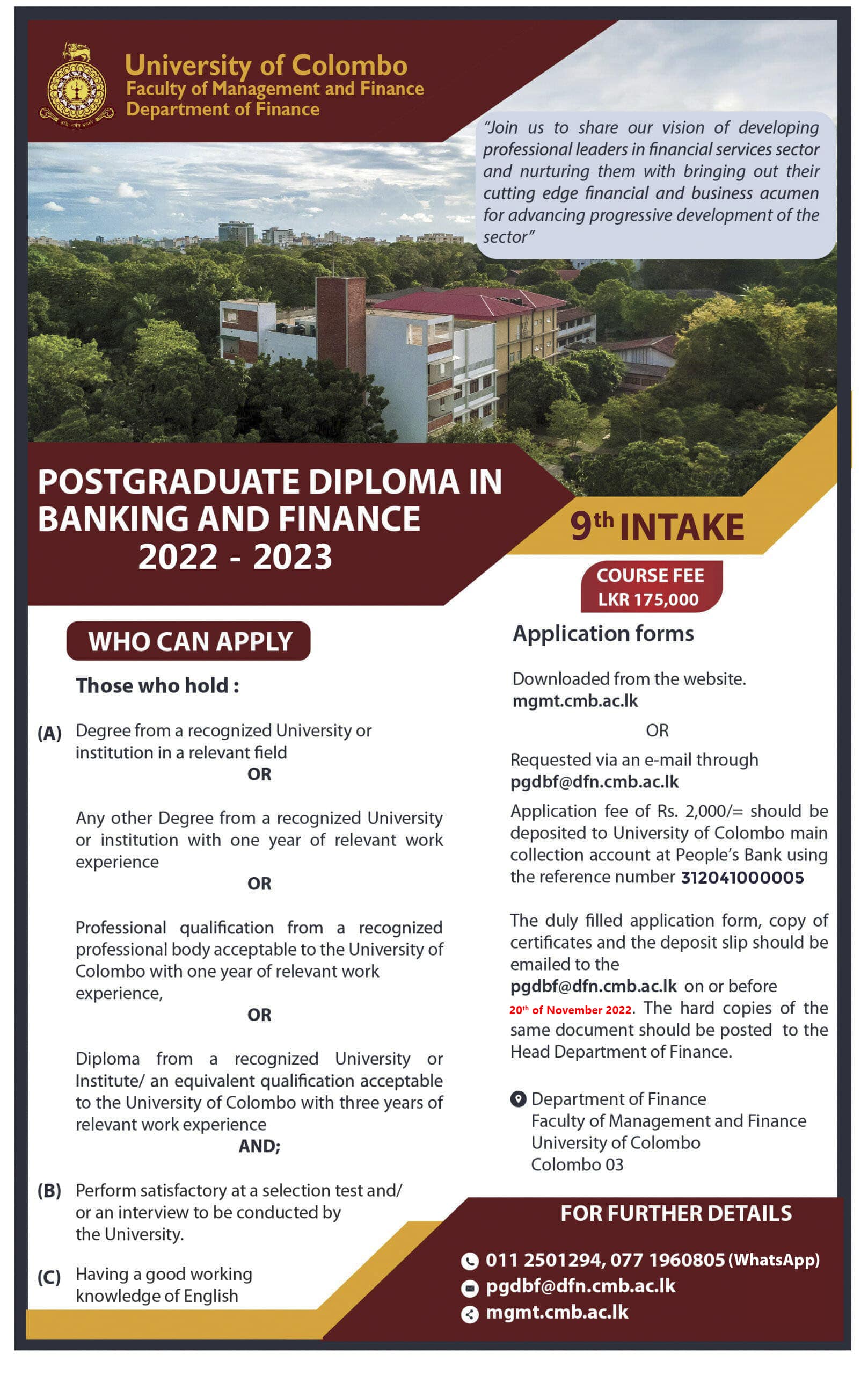Postgraduate Diploma In Banking And Finance Postgraduate Mid career 
