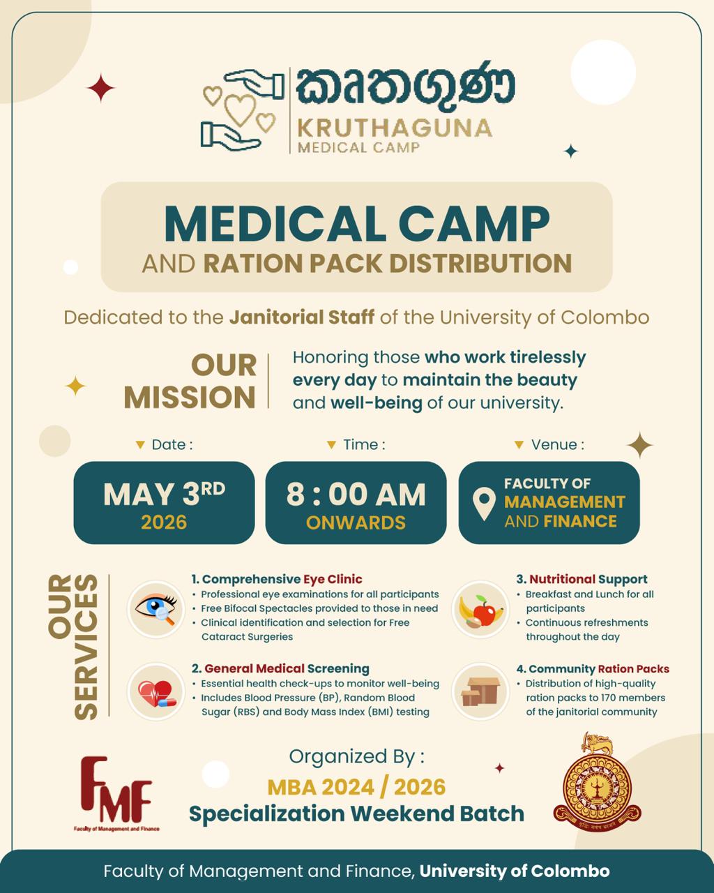 Project Kruthaguna”, a medical camp and ration pack distribution program