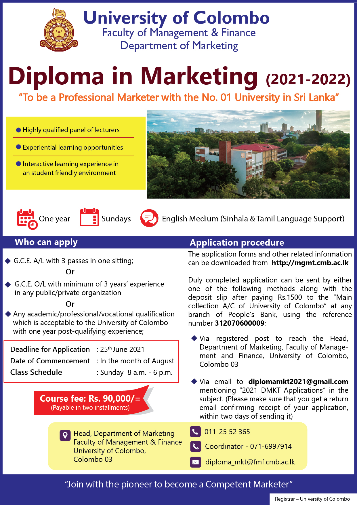 Diploma in Marketing 2021 -2022 | Faculty of Management & Finance