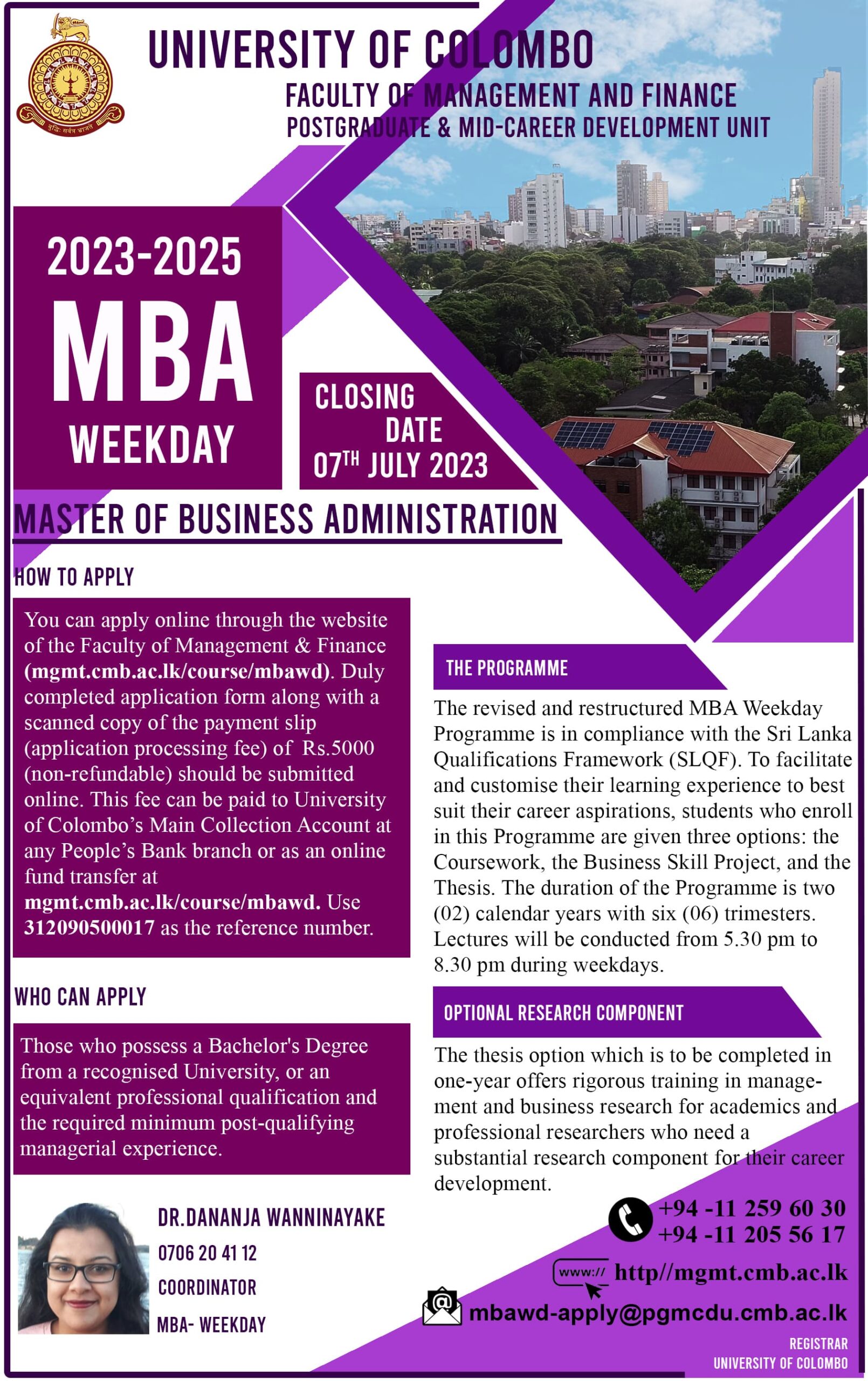 Master of Business Administration (MBA) Weekday Programme 20232025