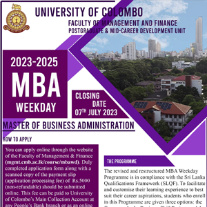 Master of Business Administration (MBA) Weekday Programme 2023-2025