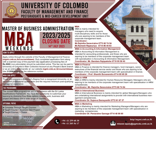 Master of Business Administraion (MBA) Weekend Programme 2023/2025