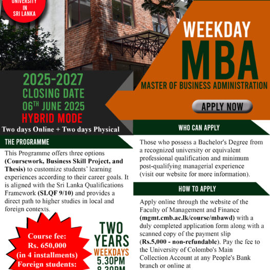 Master of Business Administration (MBA) Weekday Programme 2025-2027