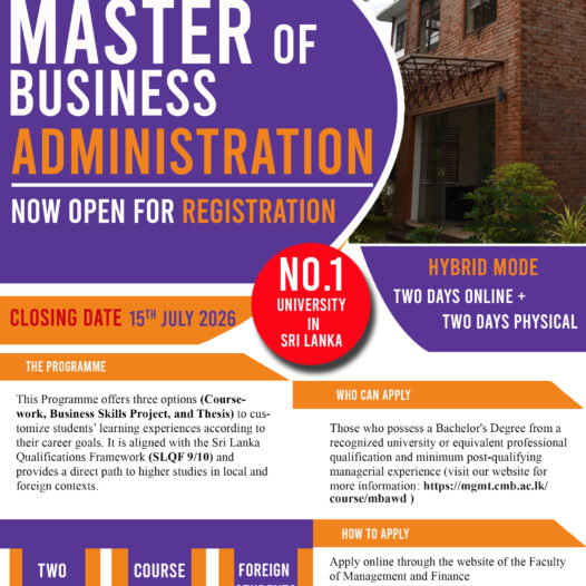 Master of Business Administration (MBA) Weekday Programme 2025-2027