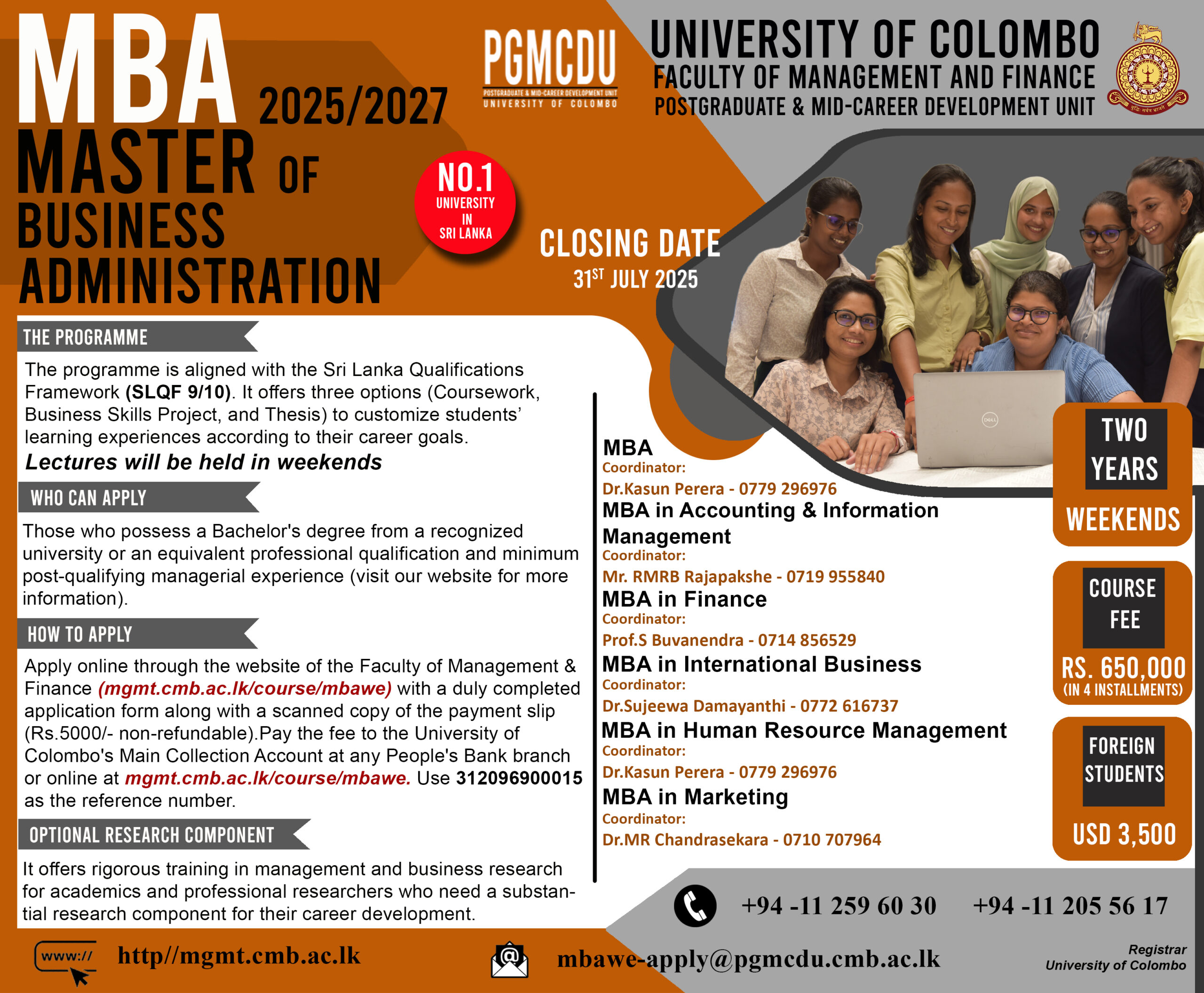 Master in Business Administration Programme (Weekend)
