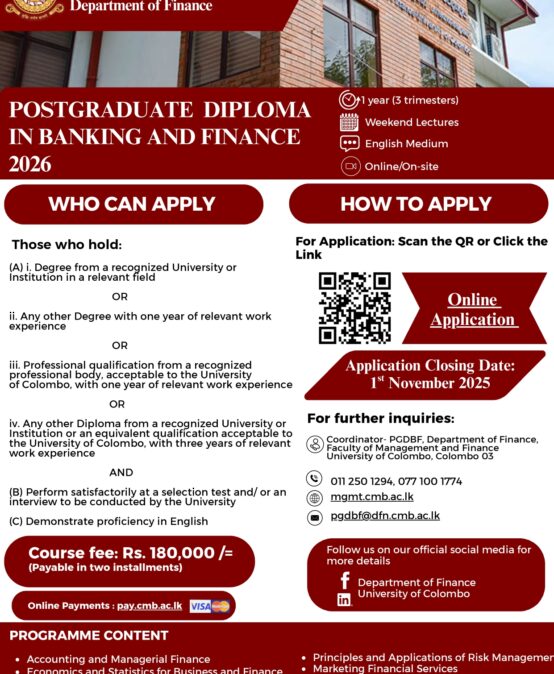 Calling application for Postgraduate Diploma in Banking and Finance (PGDBF)
