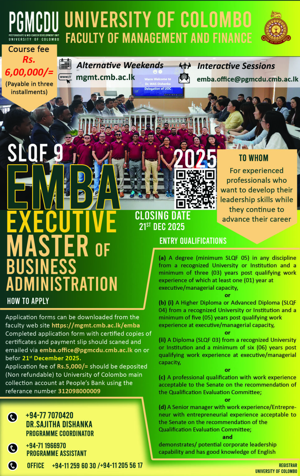 Emba Excel Calling Application for EMBA 2026 | Faculty of Management & Finance