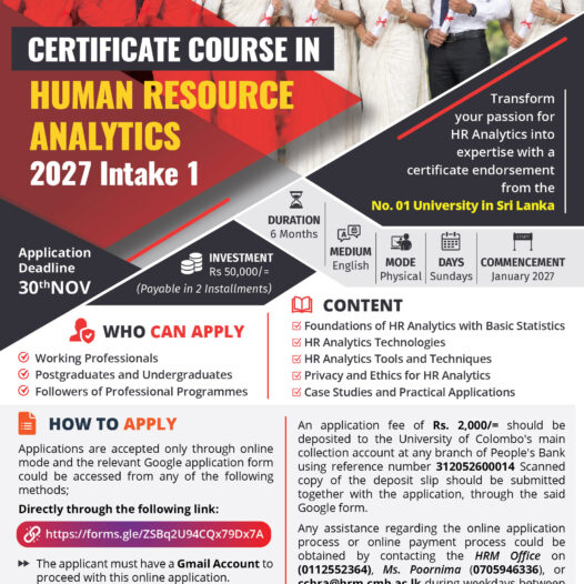 Calling Applications for the Certificate Course in HR Analytics (CCHRA) 2027 – Intake 1