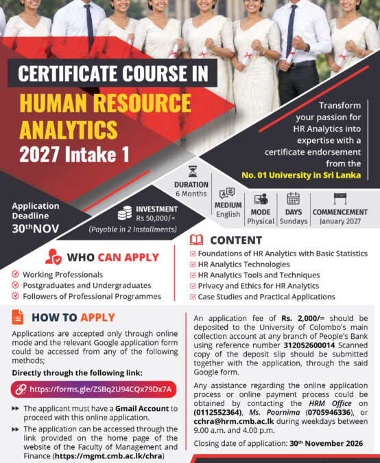 Calling Applications for the Certificate Course in HR Analytics (CCHRA) 2027 – Intake 1